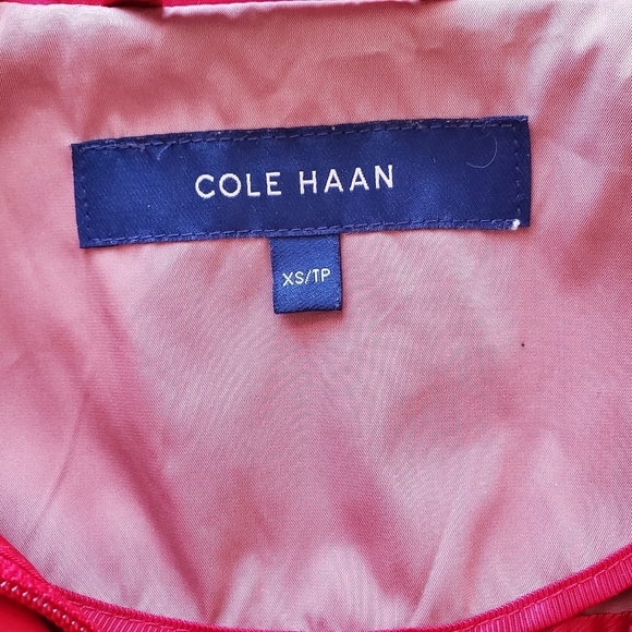 Cole Haan Packable Hooded Rain Jacket Women Red XS Back Bow Long Coat Valentines - Picture 2 of 15